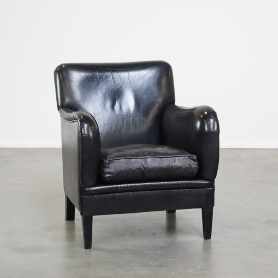 Image 1 of Fauteuil en cuir de mouton de couleur noire