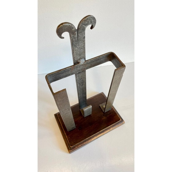 Image 1 of Accessoire de cheminée vintage en acier et bois massif