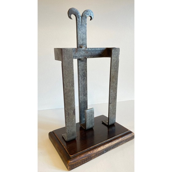 Image 1 of Accessoire de cheminée vintage en acier et bois massif