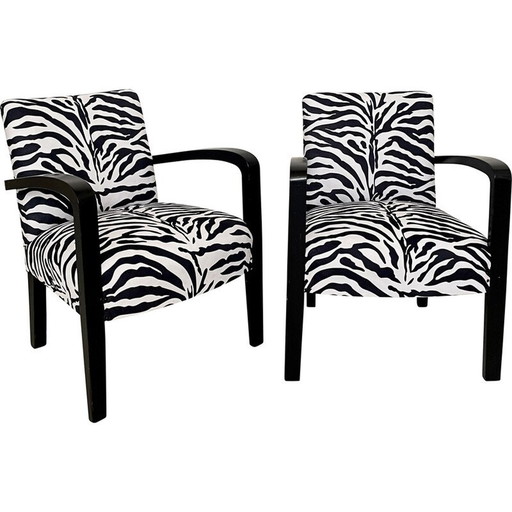 Paire de fauteuils Art Déco en bois noir et tissu zébré, France 1930