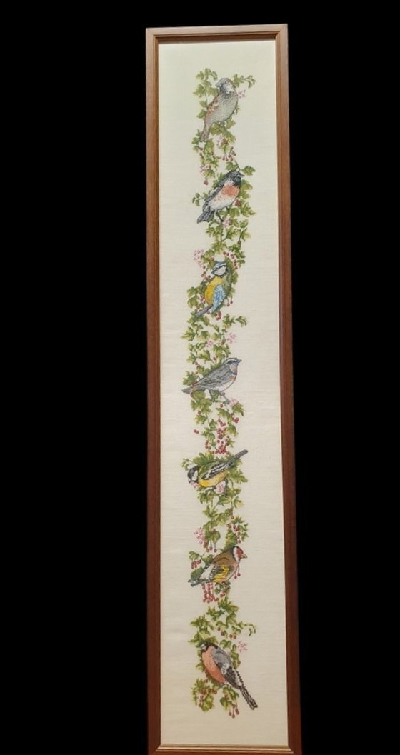 Image 1 of 2013 Broderie vintage encadrée avec oiseaux