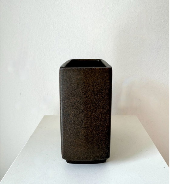 Image 1 of Vase en grès Okela Stoneware Danemark, Vintage, finition mate, Sgraffito, Illustration pomme/citrouille 1970S