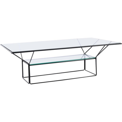 Table basse vintage en acier et verre, Italie 1970