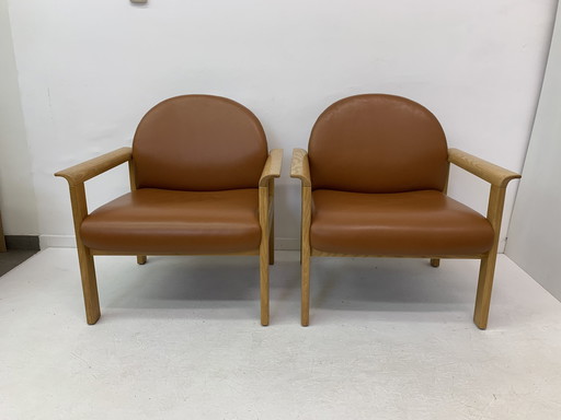 Ensemble de 2 chaises longues en cuir ,1970's