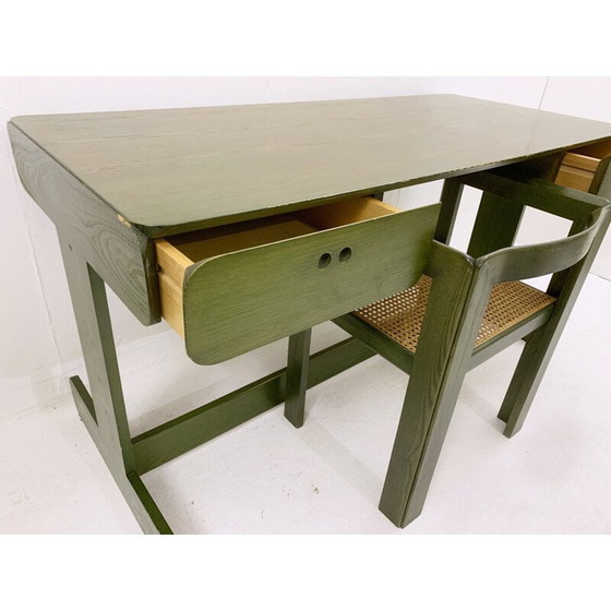 Image 1 of Bureau et chaise en bois vert du milieu du siècle dernier par Derk Jan de Vries, Pays-Bas années 1960