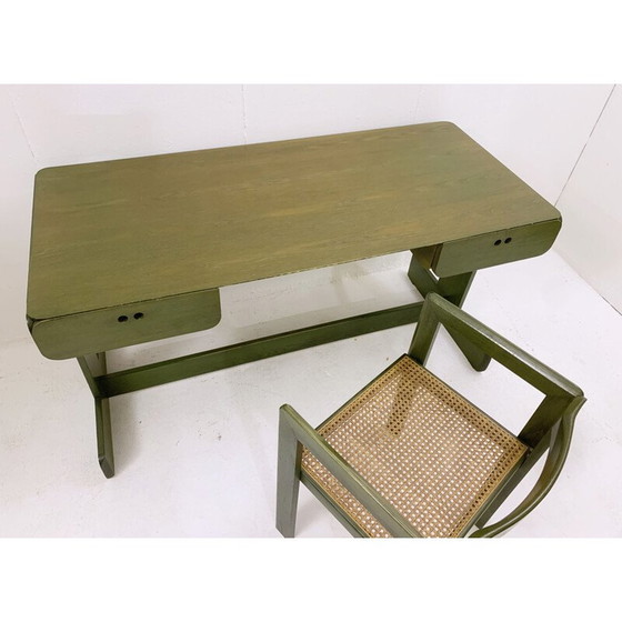Image 1 of Bureau et chaise en bois vert du milieu du siècle dernier par Derk Jan de Vries, Pays-Bas années 1960