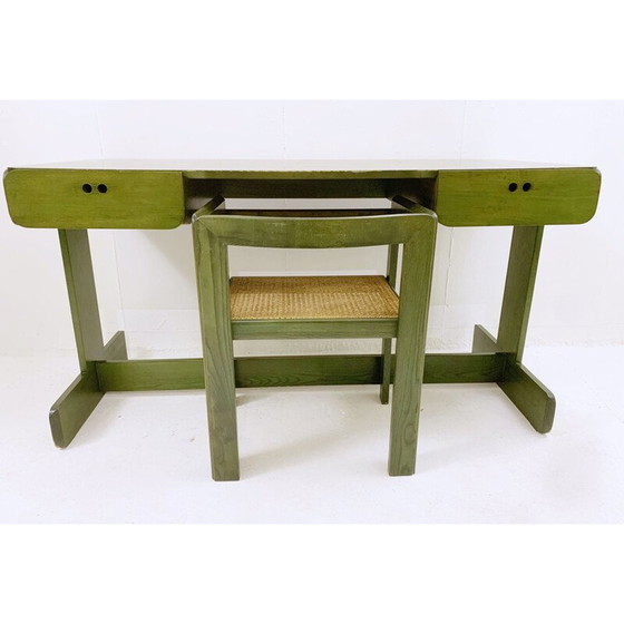 Image 1 of Bureau et chaise en bois vert du milieu du siècle dernier par Derk Jan de Vries, Pays-Bas années 1960