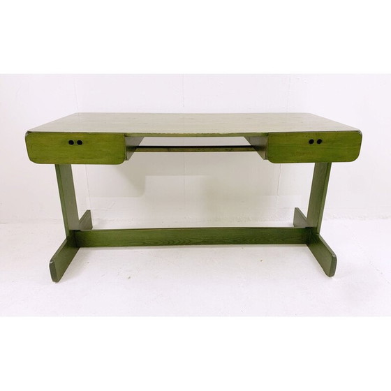 Image 1 of Bureau et chaise en bois vert du milieu du siècle dernier par Derk Jan de Vries, Pays-Bas années 1960