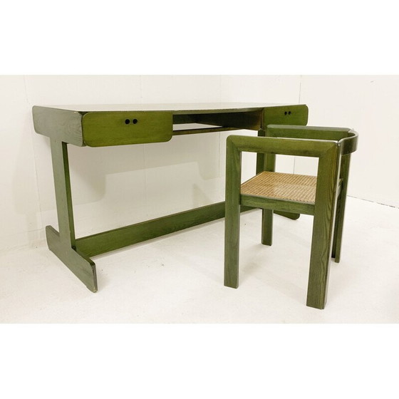 Image 1 of Bureau et chaise en bois vert du milieu du siècle dernier par Derk Jan de Vries, Pays-Bas années 1960