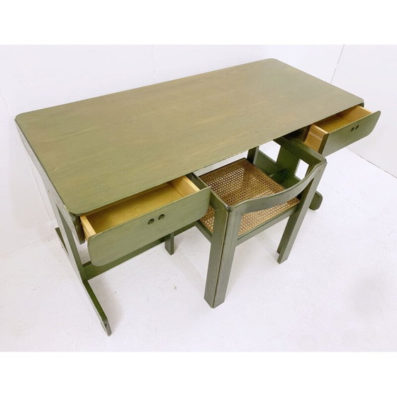 Image 1 of Bureau et chaise en bois vert du milieu du siècle dernier par Derk Jan de Vries, Pays-Bas années 1960
