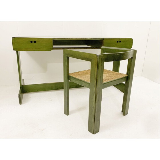 Image 1 of Bureau et chaise en bois vert du milieu du siècle dernier par Derk Jan de Vries, Pays-Bas années 1960
