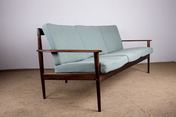 Image 1 of Canapé Danois 3 Places En Palissandre Et Tissu Neuf Par Grete Jalk Pour Poul Jepessen 1960.