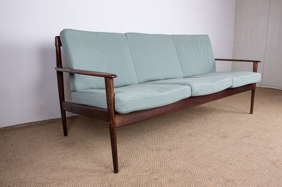 Image 1 of Canapé Danois 3 Places En Palissandre Et Tissu Neuf Par Grete Jalk Pour Poul Jepessen 1960.