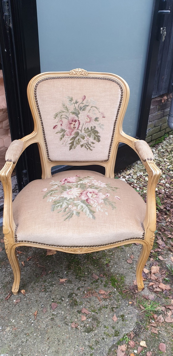 Image 1 of Antique White Louie Seize Fauteuil