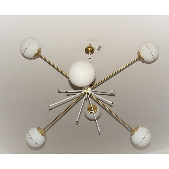 Image 1 of Lustre vintage en laiton et verre, 1960s