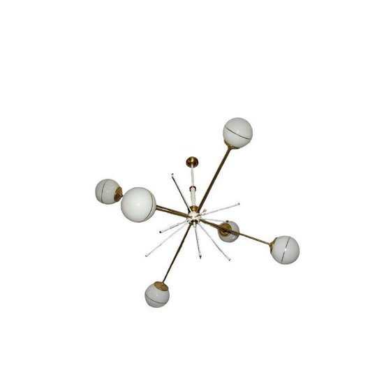 Image 1 of Lustre vintage en laiton et verre, 1960s