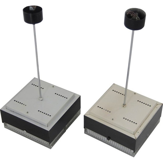 Image 1 of Paire de lampes suspendues vintage en métal et verre par Napako, 1970