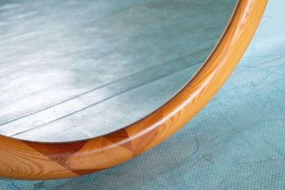 Image 1 of Miroir rond en bois Glasmaster Markaryd Suède années 1960