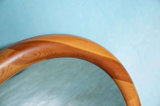 Image 1 of Miroir rond en bois Glasmaster Markaryd Suède années 1960