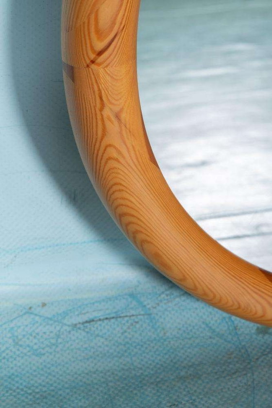 Image 1 of Miroir rond en bois Glasmaster Markaryd Suède années 1960