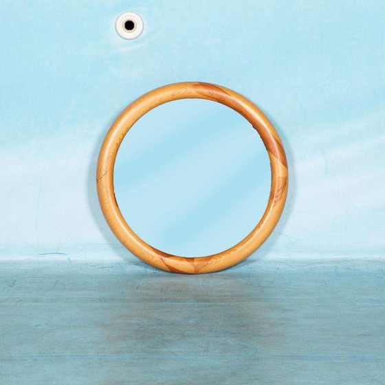 Image 1 of Miroir rond en bois Glasmaster Markaryd Suède années 1960