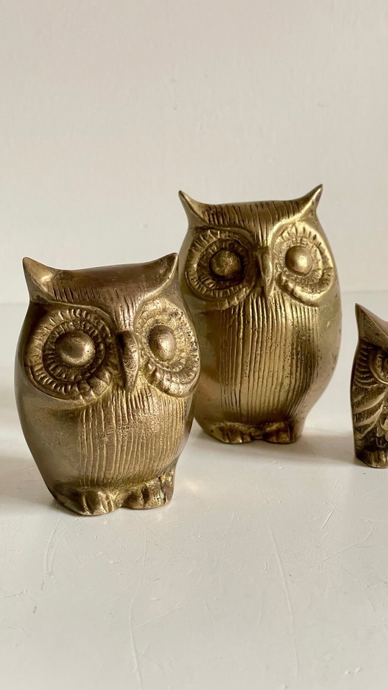 Image 1 of Famille Hiboux Laiton Vintage