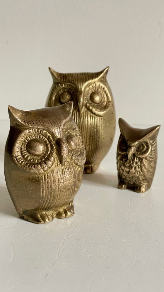 Image 1 of Famille Hiboux Laiton Vintage