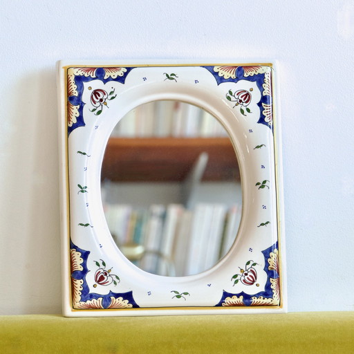 Miroir Artisanal En Faïence De Desvres Peint À La Main