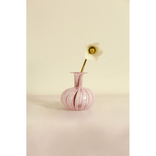 Vase Vintage en verre Fenice Murano Zanfirico par Vetreria La Fenice, Italie 1960s