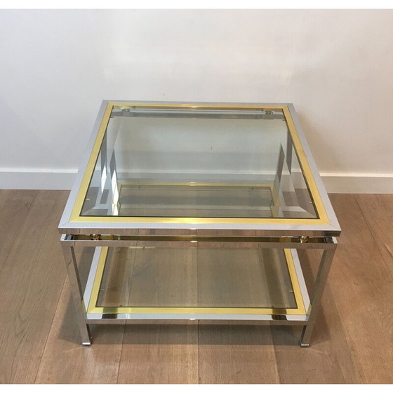 Image 1 of Table d'appoint vintage en chrome et laiton 1970