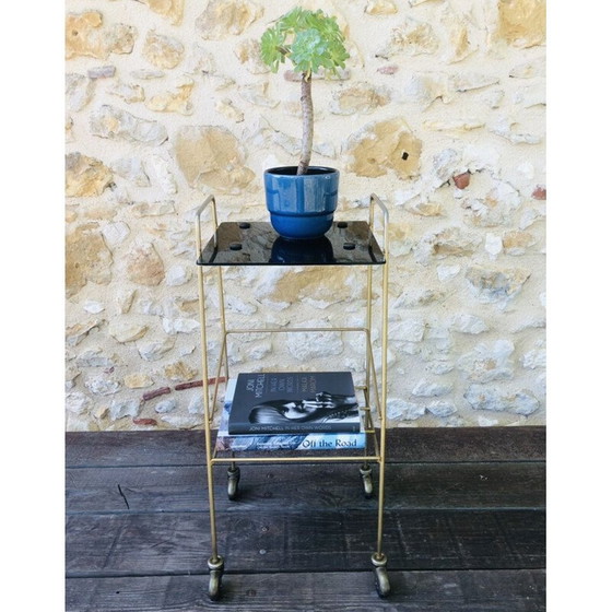 Image 1 of Table d'appoint vintage en laiton et verre fumé, 1960s