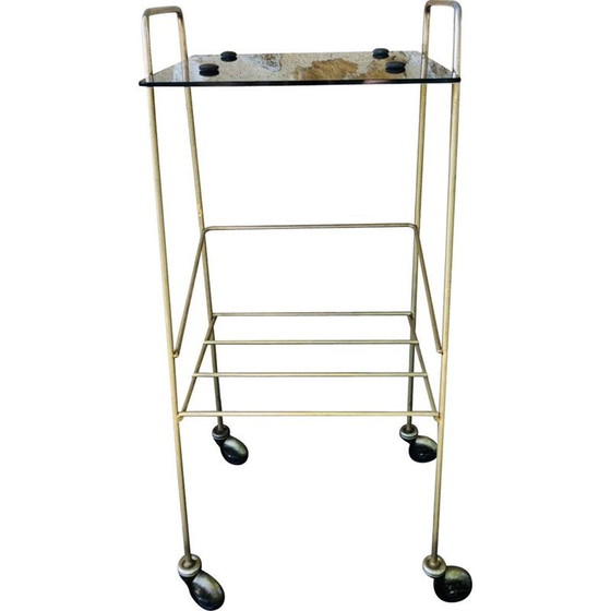 Image 1 of Table d'appoint vintage en laiton et verre fumé, 1960s