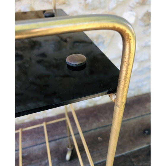 Image 1 of Table d'appoint vintage en laiton et verre fumé, 1960s