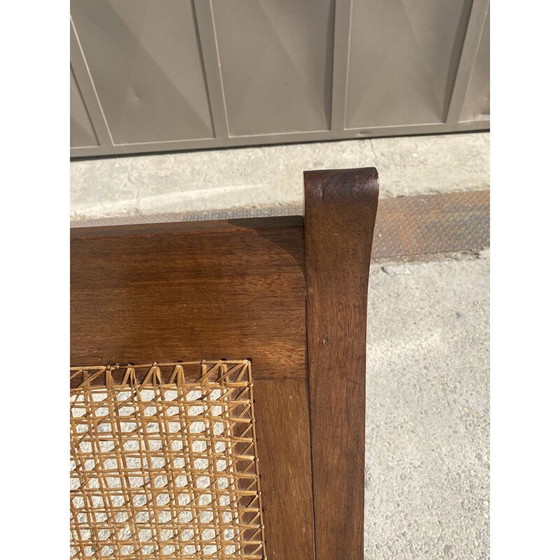 Image 1 of Ensemble de 4 fauteuils vintage en lattes de bois et canne, 1950