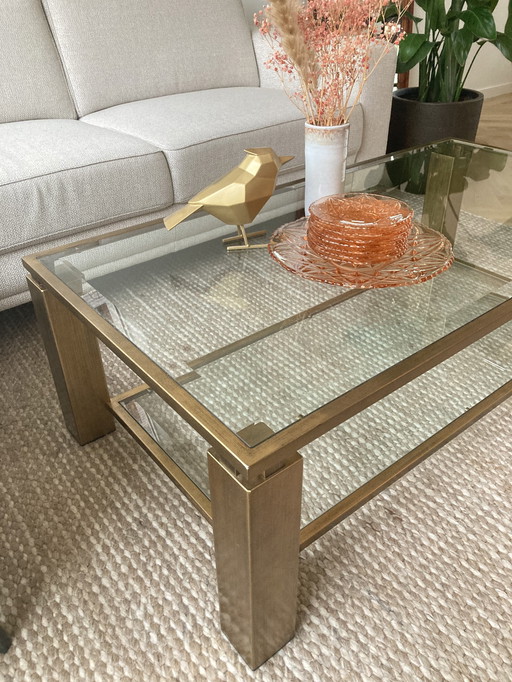 Willy Rizzo Style Hollywood Recency Coffee Table Laiton et verre à facettes