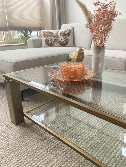 Willy Rizzo Style Hollywood Recency Coffee Table Laiton et verre à facettes