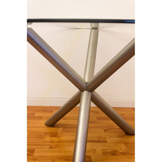 Image 1 of Table ronde vintage en verre fumé et acier chromé, Italie 1970