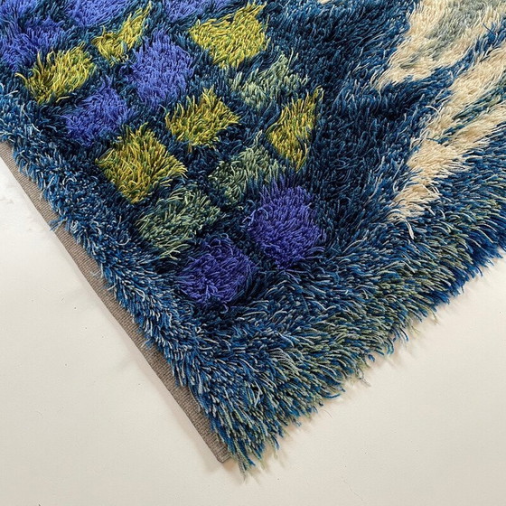 Image 1 of Tapis vintage Rya multicolore en laine à poils longs, Suède, années 1960