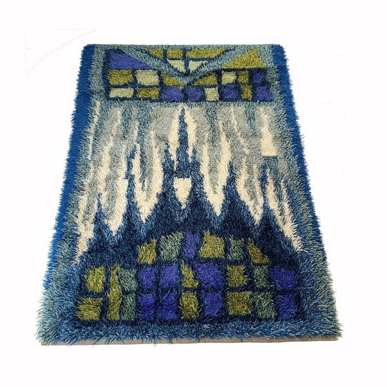 Image 1 of Tapis vintage Rya multicolore en laine à poils longs, Suède, années 1960
