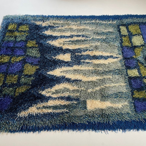 Image 1 of Tapis vintage Rya multicolore en laine à poils longs, Suède, années 1960
