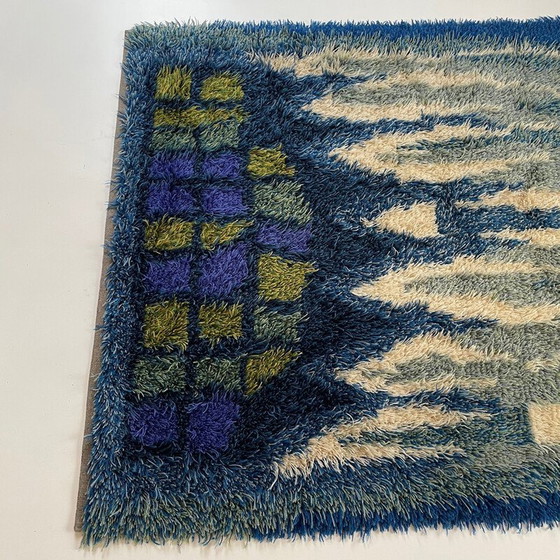 Image 1 of Tapis vintage Rya multicolore en laine à poils longs, Suède, années 1960
