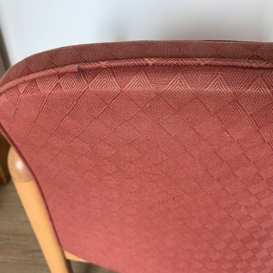 Image 1 of Fauteuil vintage en teck et tissu rose poudré, 1960