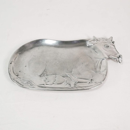 Plateau de repas vintage en aluminium épais et poli, Allemagne 1970