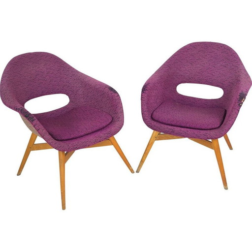 Paire de fauteuils vintage en coquillage par M. Navratil pour Vertex, Tchécoslovaquie 1960