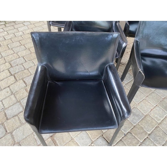 Image 1 of Ensemble de 7 fauteuils vintage en cuir noir par Couro Brasil