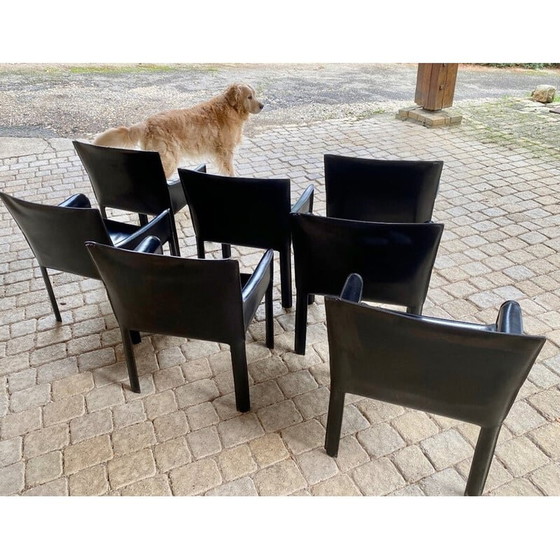 Image 1 of Ensemble de 7 fauteuils vintage en cuir noir par Couro Brasil