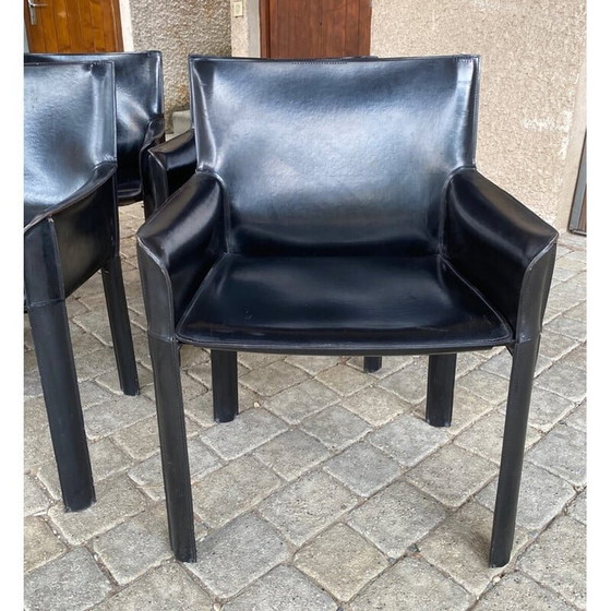 Image 1 of Ensemble de 7 fauteuils vintage en cuir noir par Couro Brasil