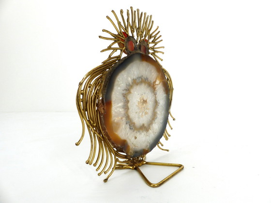 Image 1 of Sculpture Chouette Brutaliste Laiton Et Agate 1970