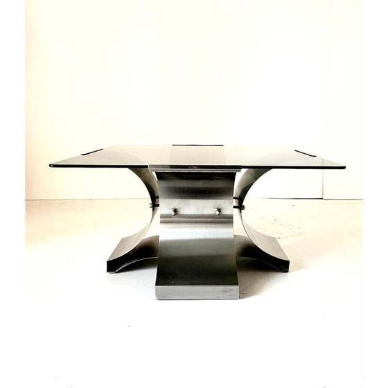 Image 1 of Table basse vintage en verre fumé et aluminium par François Monnet, France 1970