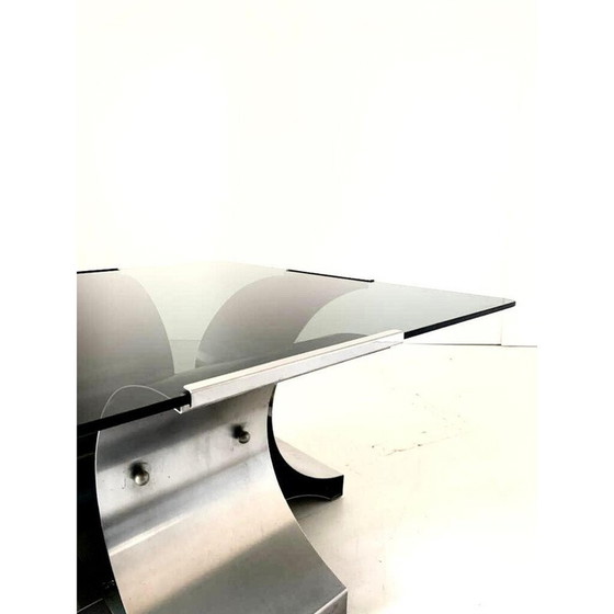 Image 1 of Table basse vintage en verre fumé et aluminium par François Monnet, France 1970